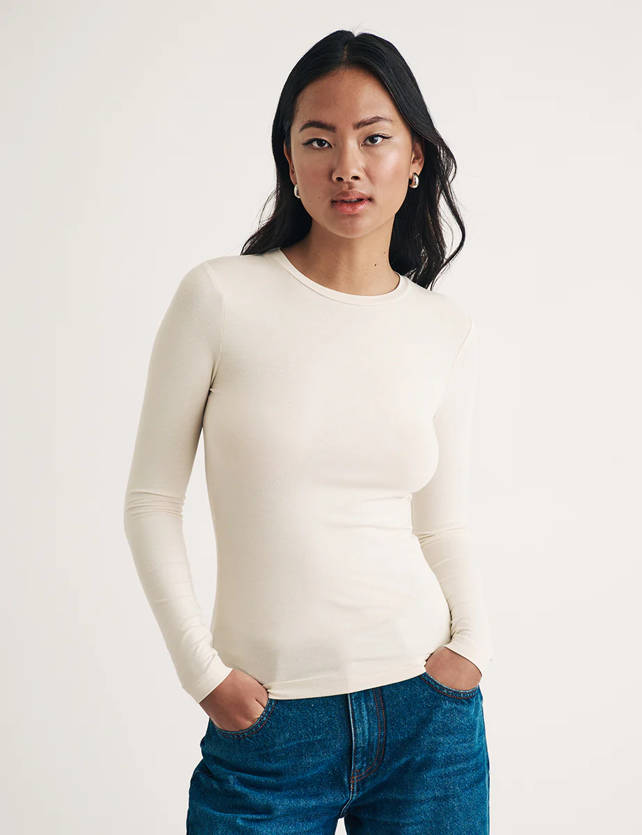 Cream Crew Neck Long Sleeve Top - Image 3