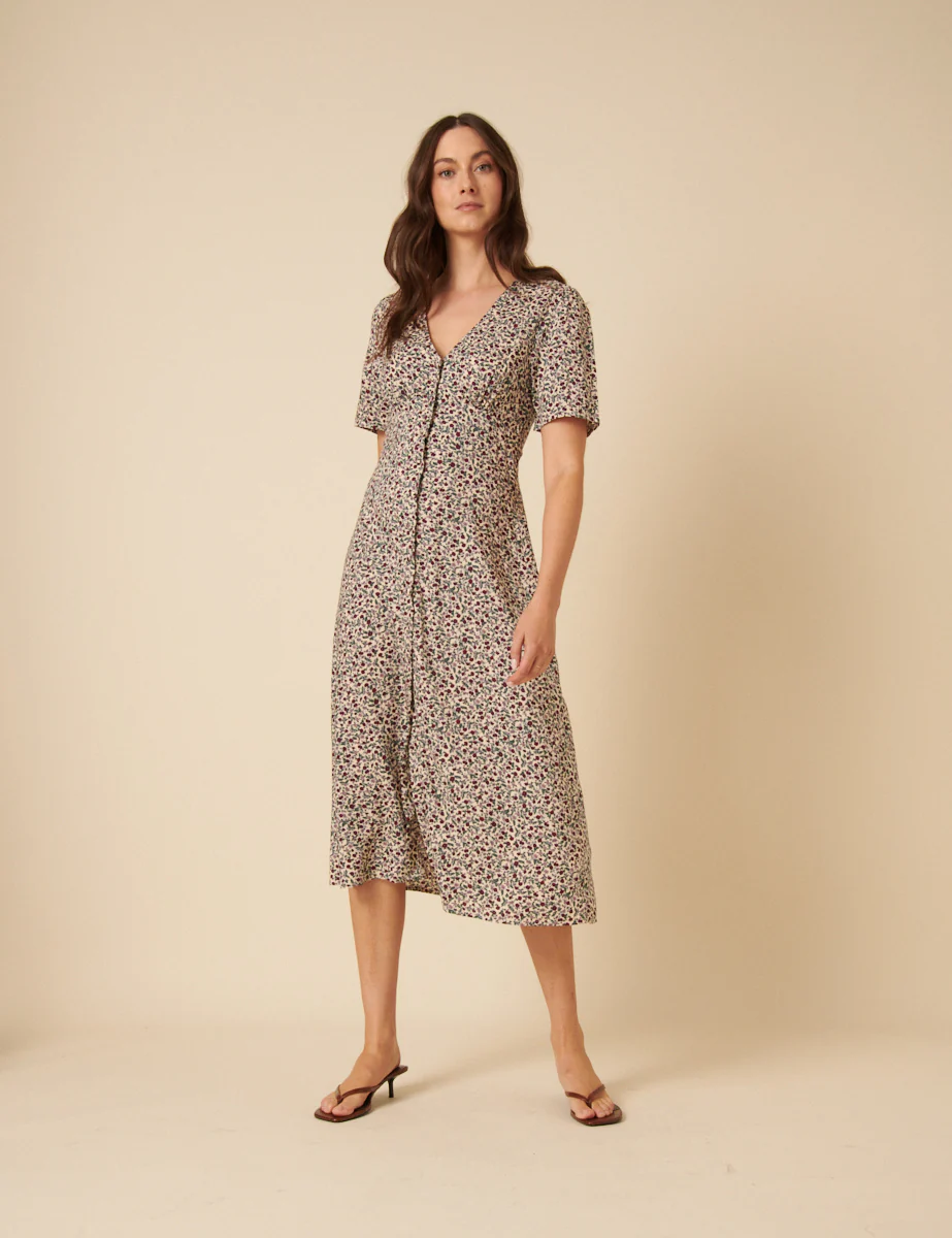 Cream Ditsy Floral Alexa Midi Dress - Image 3