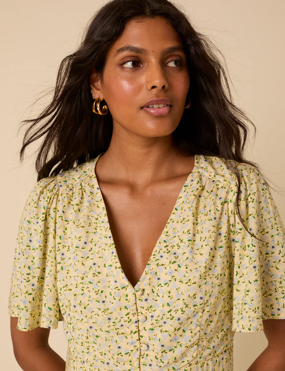 Butter Yellow Ditsy Floral Andie Mini Dress - Image 3