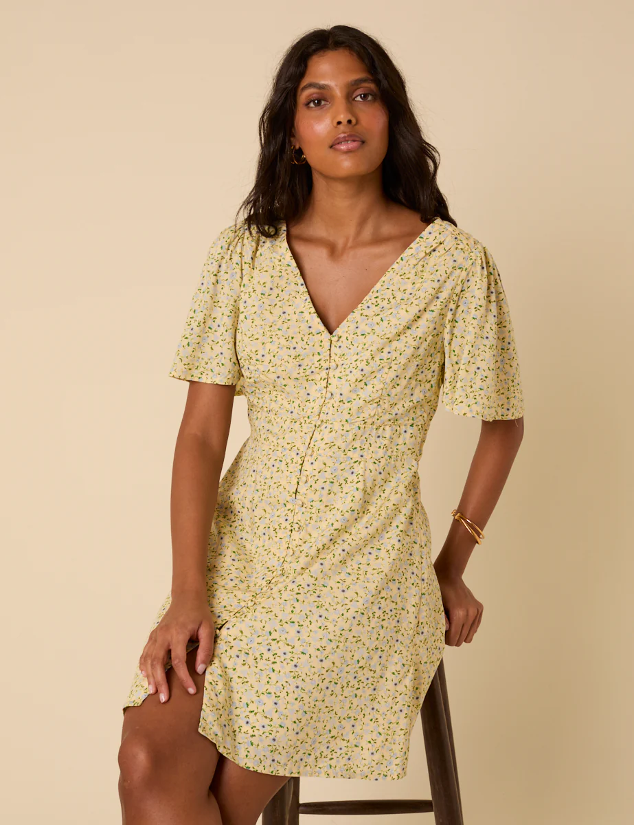 Butter Yellow Ditsy Floral Andie Mini Dress - Image 4