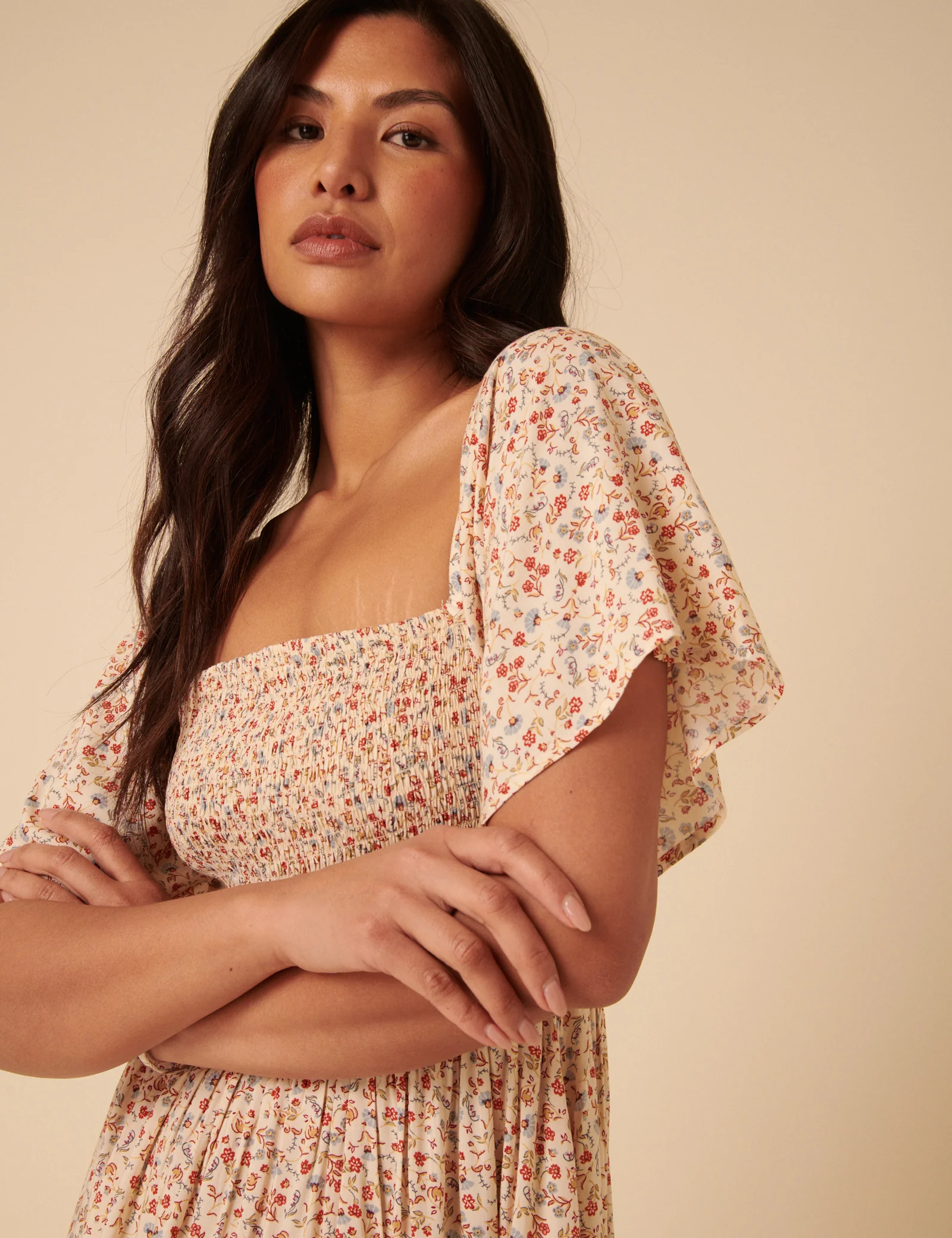 Cream Ditsy Floral Bella Midi Dress - Image 2