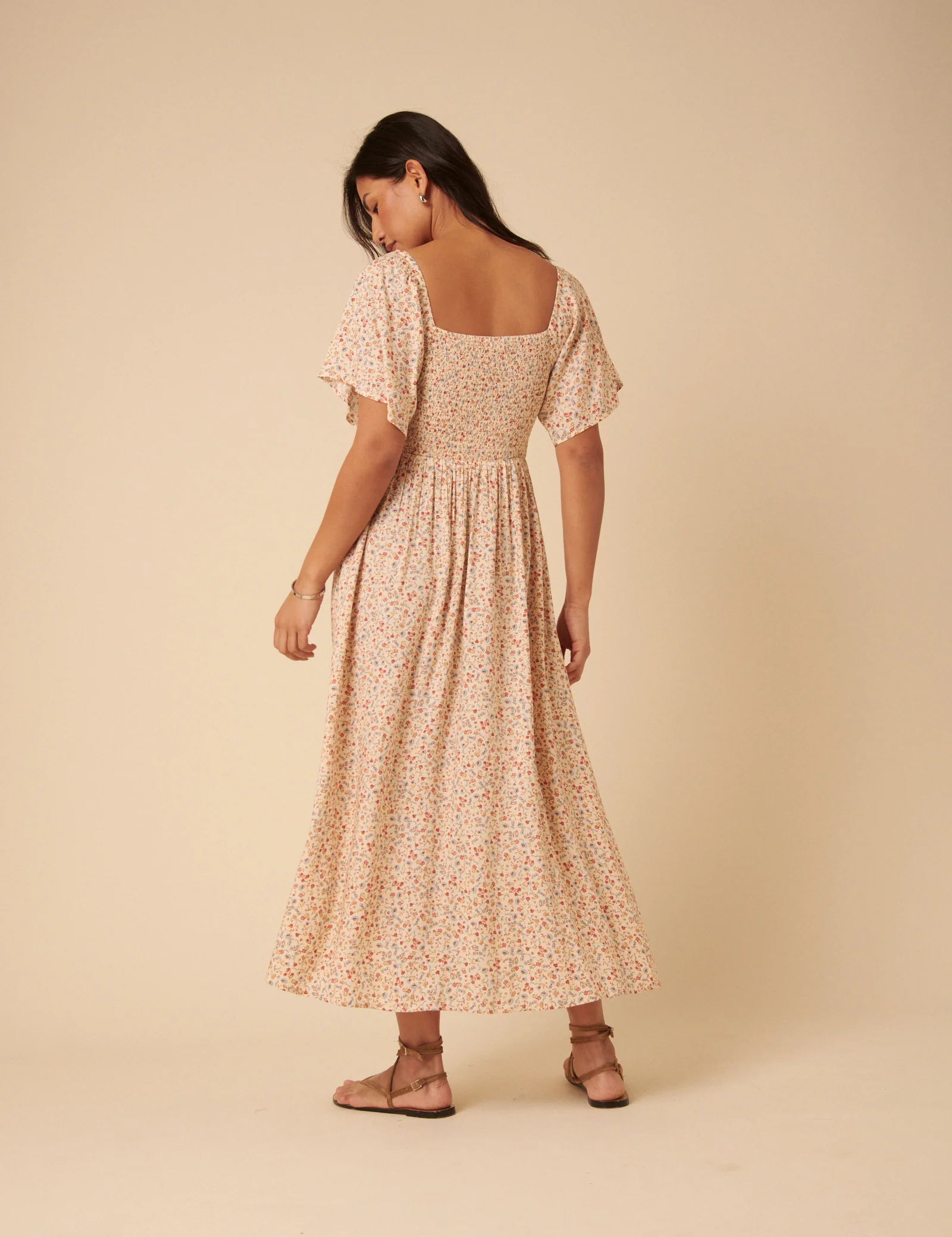 Cream Ditsy Floral Bella Midi Dress - Image 5