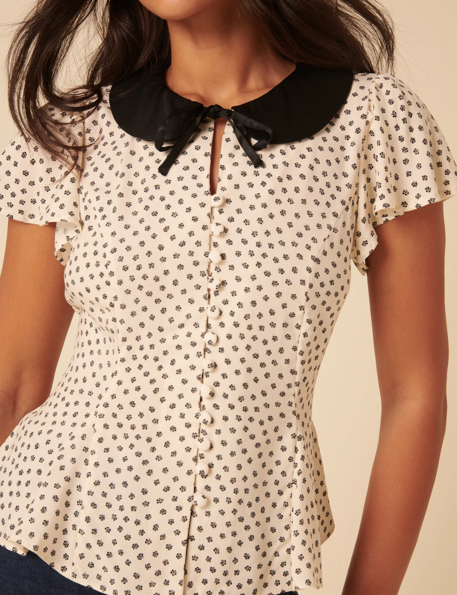 Cream Ditsy Floral Collared Blouse - Image 2