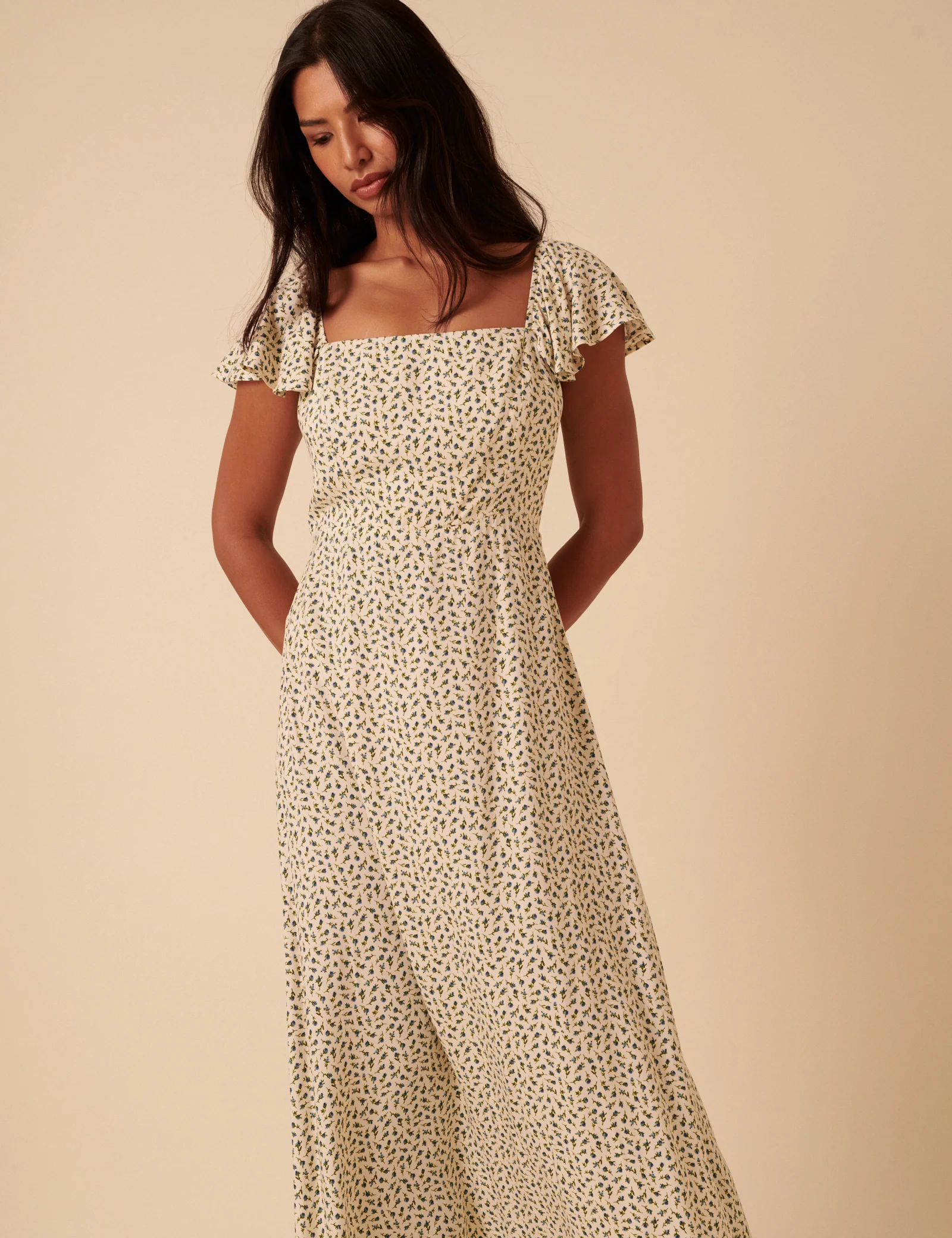 Cream Ditsy Floral Elsie Midi Dress - Image 3