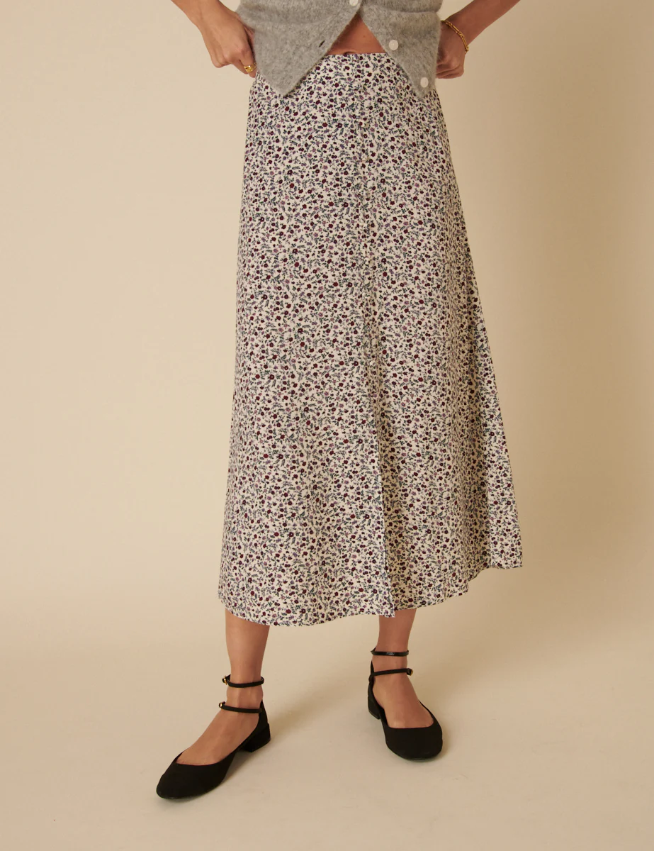 Cream Ditsy Floral Sadie Midi Skirt - Image 2