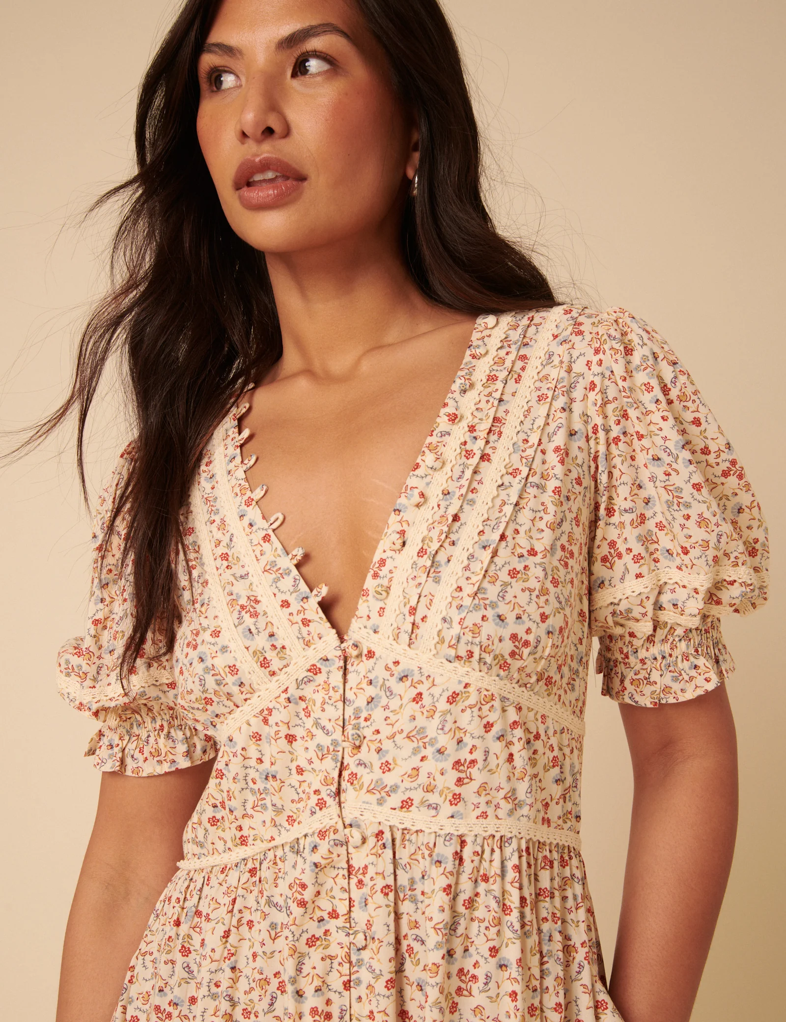 Cream Ditsy Floral Saffy Midi Dress - Image 3