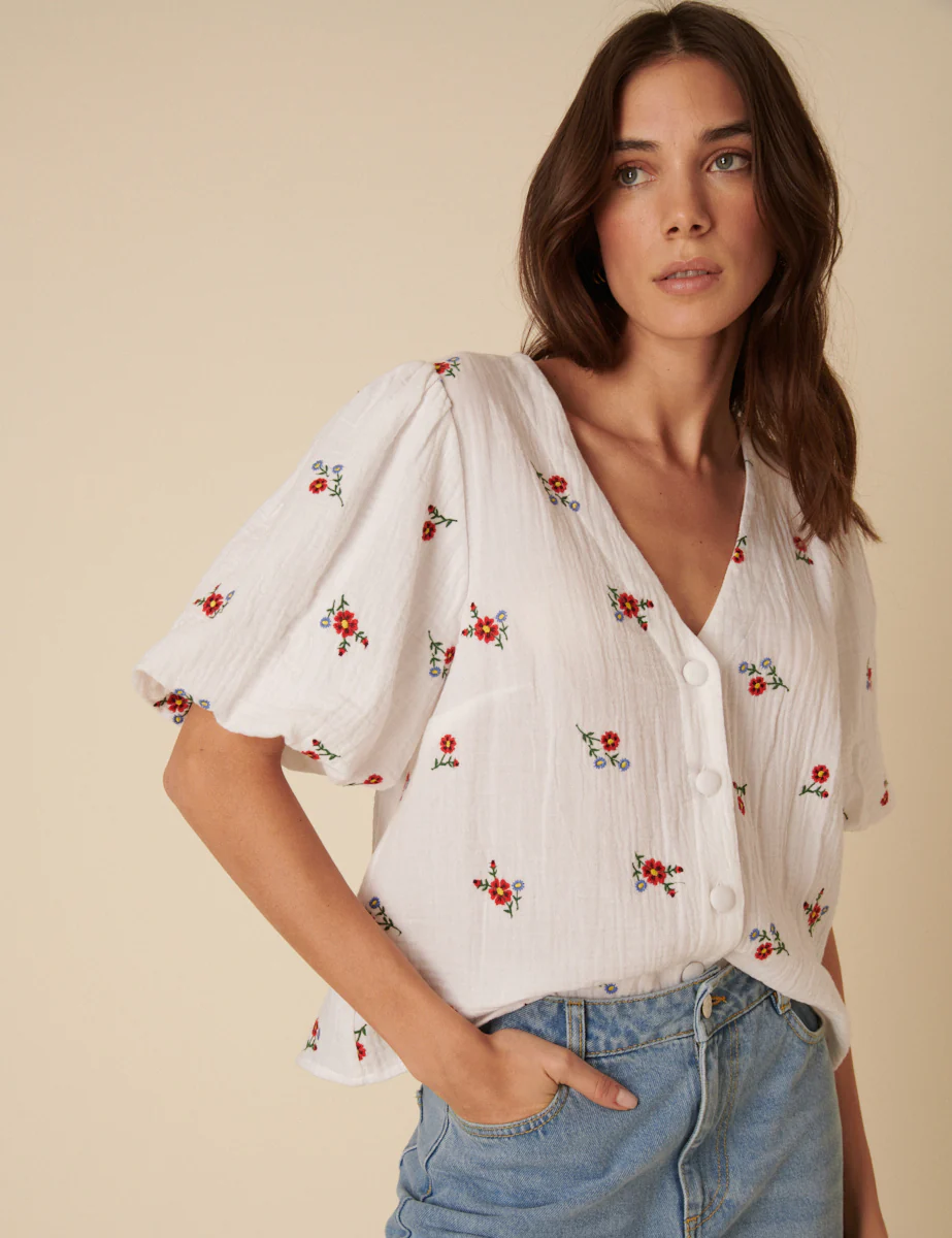 Cream Floral Embroidered Top - Image 3