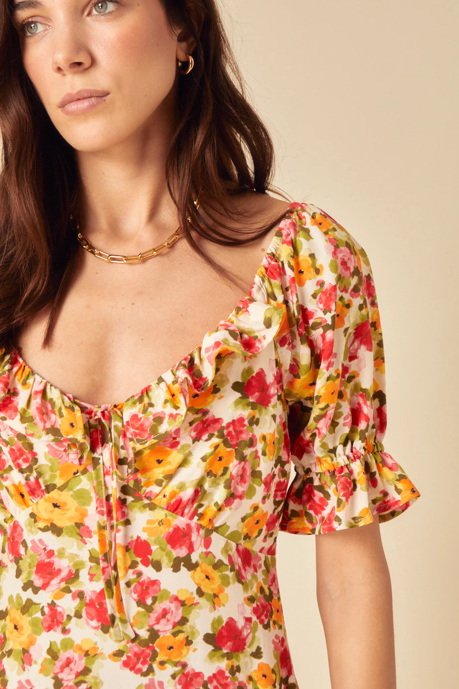 Cream Floral Print Rye Midi Dress - Image 2