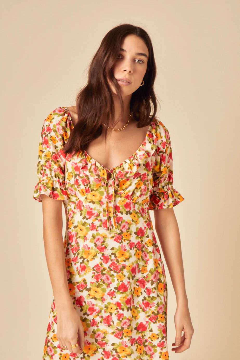 Cream Floral Print Rye Midi Dress - Image 4