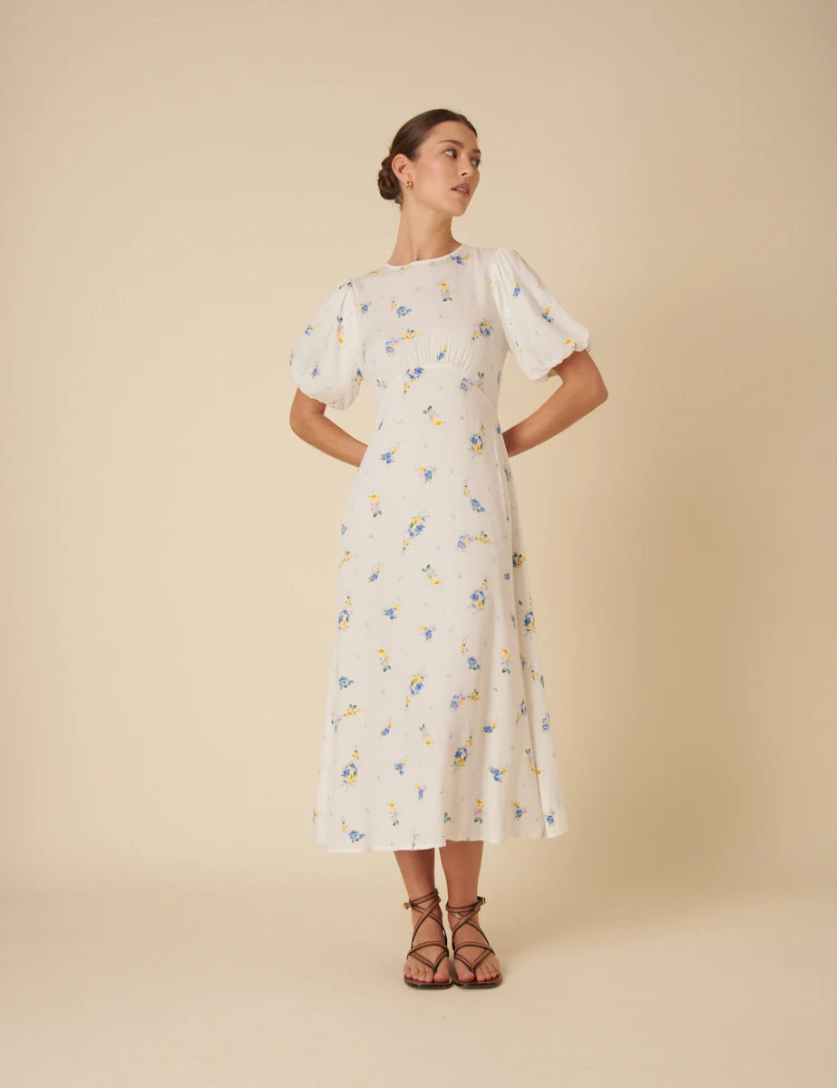 Cream Floral Benita Midi Dress - Image 3
