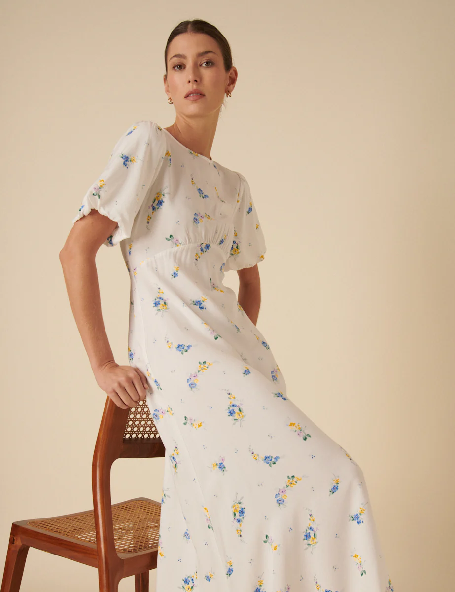 Cream Floral Benita Midi Dress - Image 4