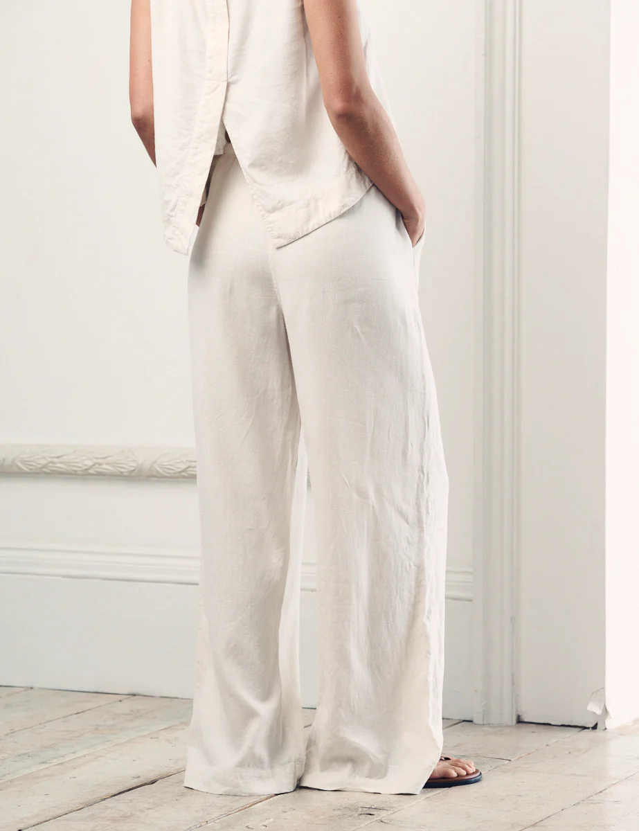 Cream Linen-blend Wide Leg Shona Trousers - Image 4