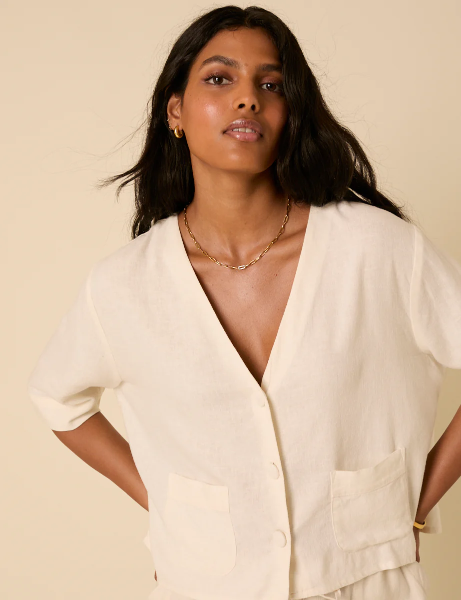 Cream Linen-blend Shirt - Image 3