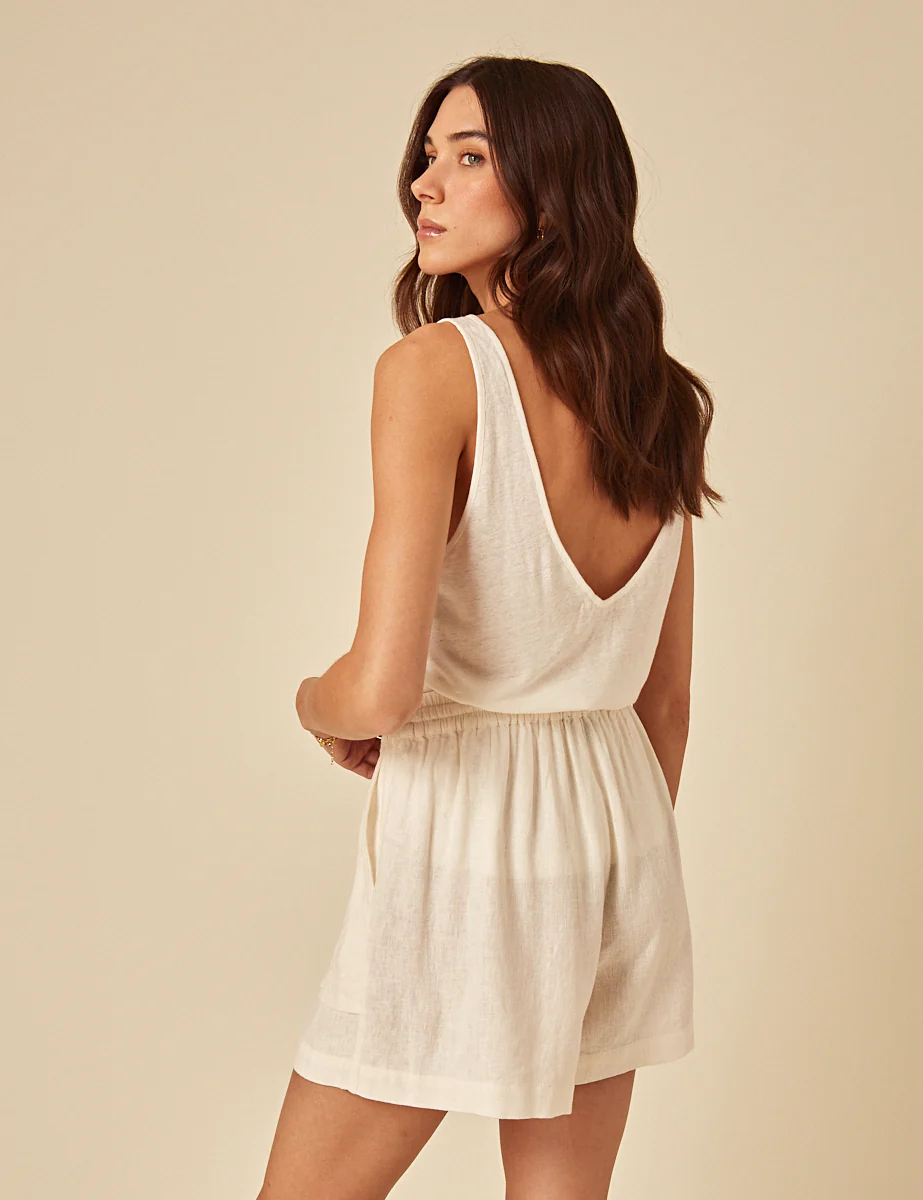 Cream Linen-blend Shorts - Image 5