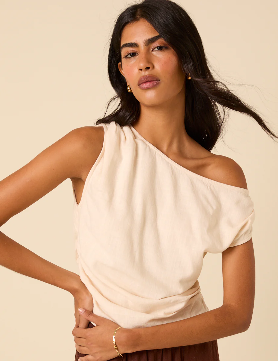 Cream One Shoulder Top - Image 3