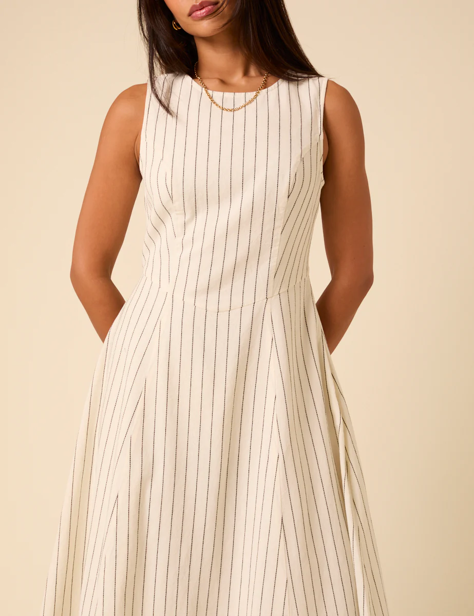 Cream Pinstripe Cedar Midi Dress - Image 4