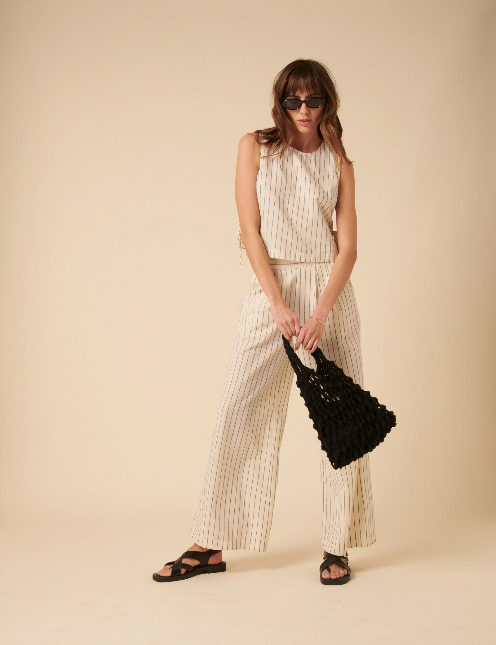 Cream Pinstripe Relaxed Trousers - Image 4