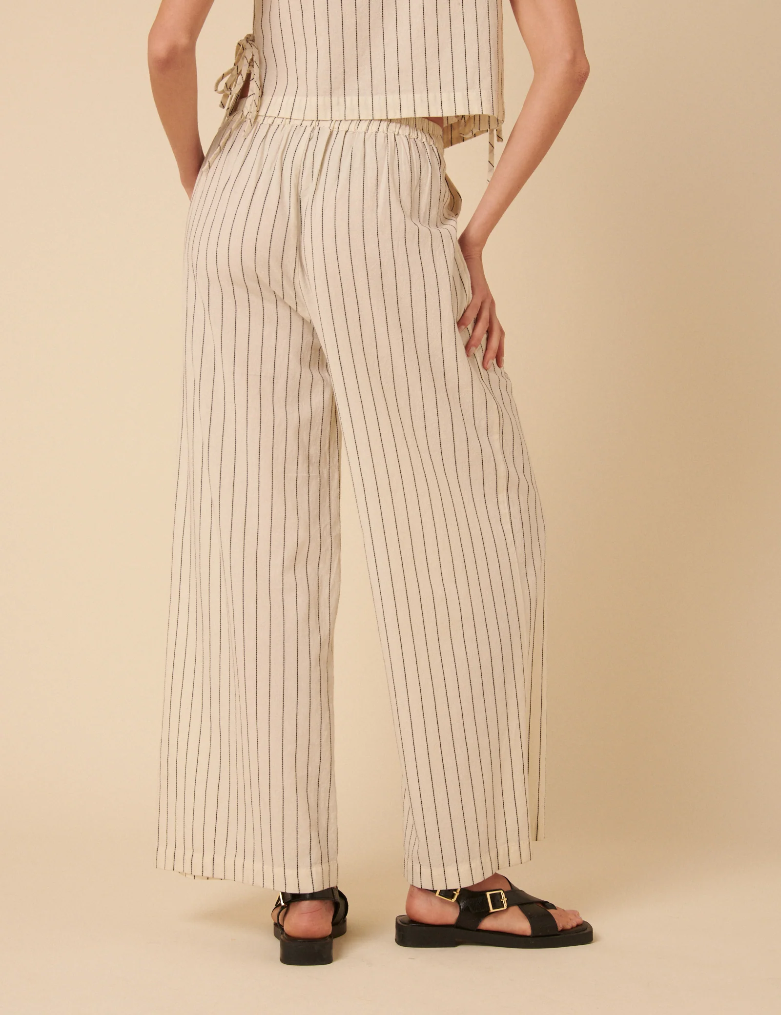 Cream Pinstripe Relaxed Trousers - Image 5