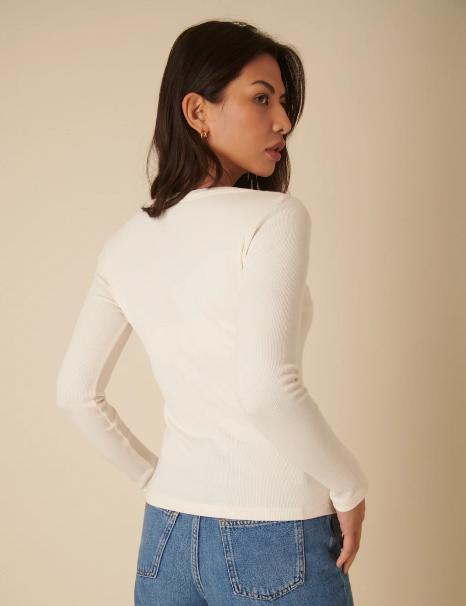 Cream Scoop Neck Button Through Top - Image 4