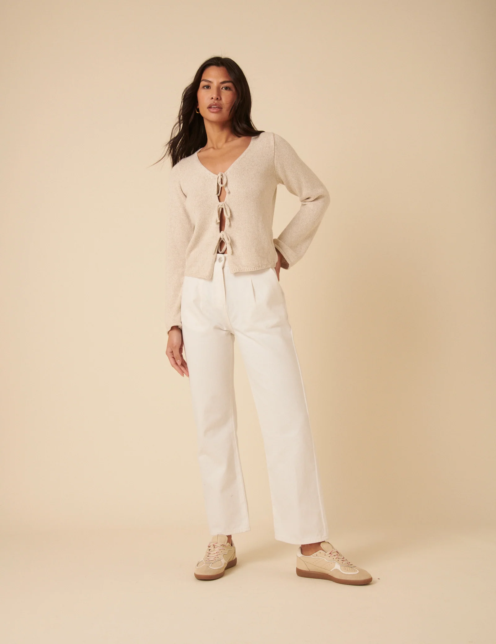 Cream Tie Front Knitted Cardigan - Image 2