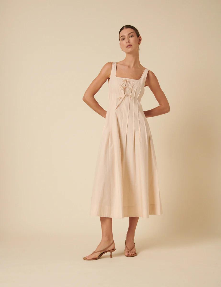 Cream Tie Front Penelope Midi Dress - Image 3