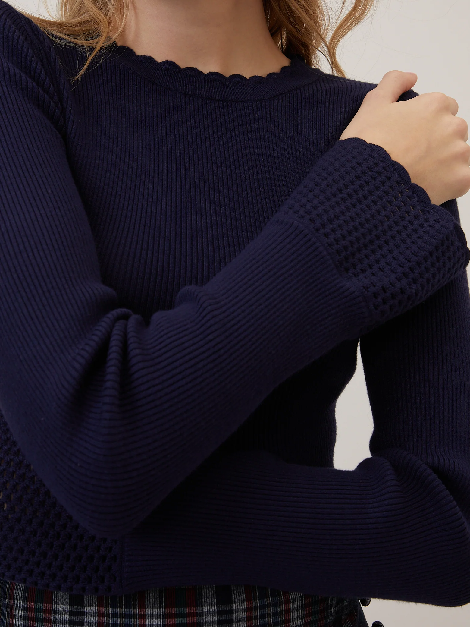 Navy Crochet Trim Knitted Top - Image 3