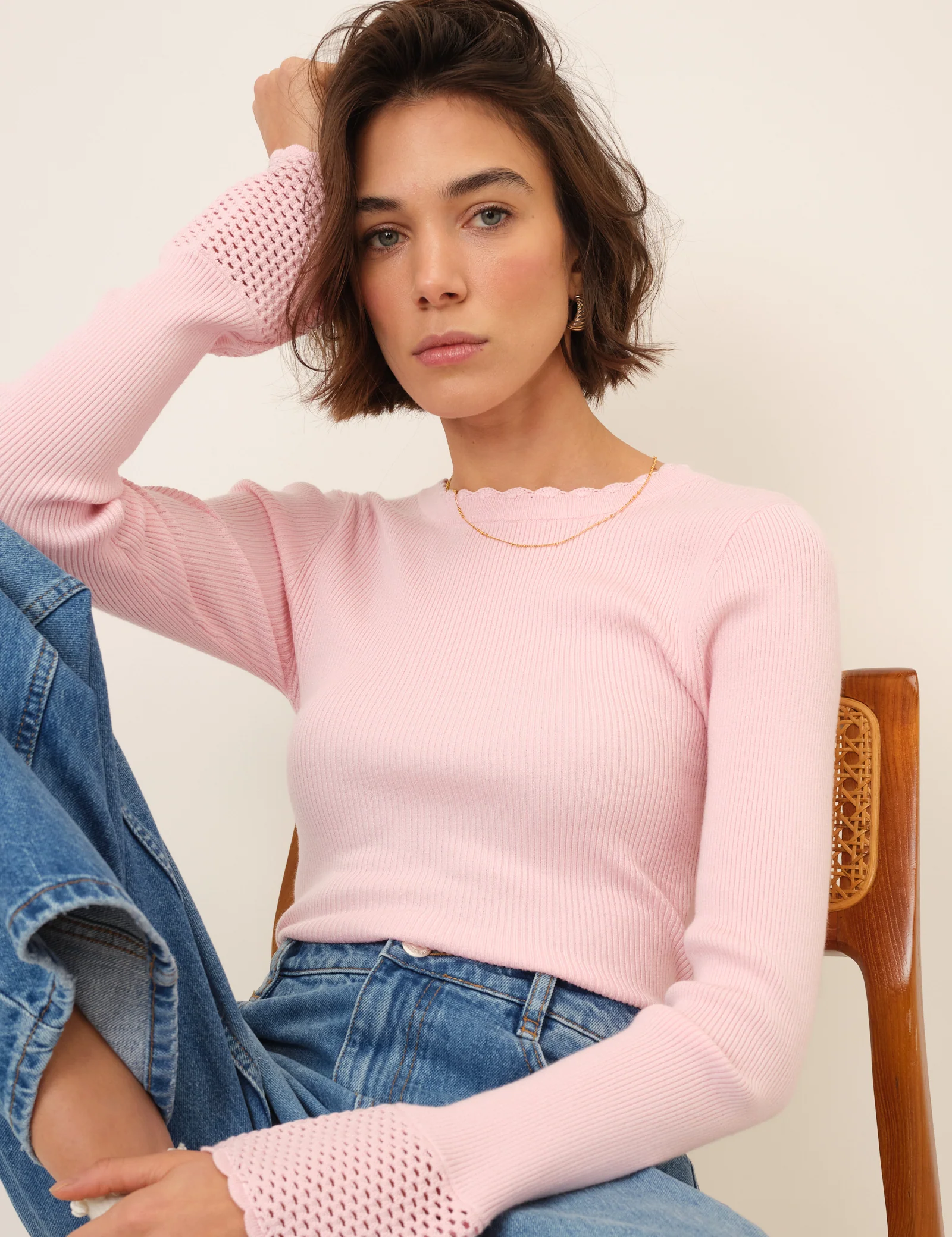 Pink Knitted Crochet Cuff Top