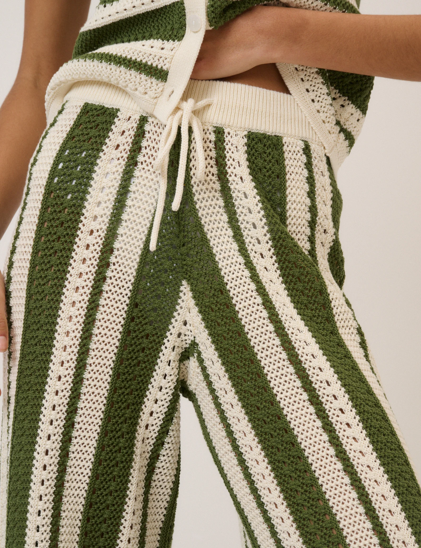 Green Crochet Striped Trousers - Image 2