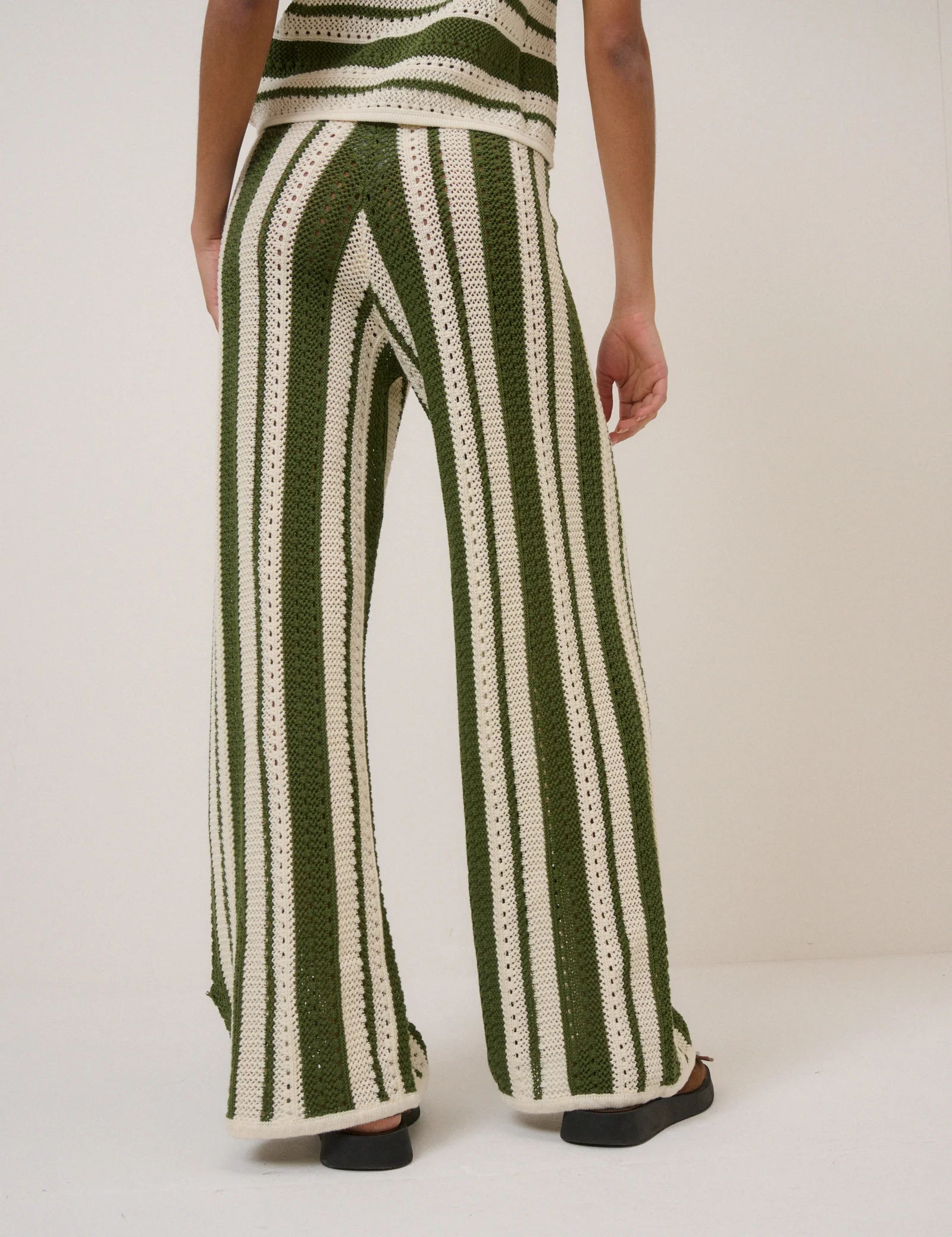 Green Crochet Striped Trousers - Image 4