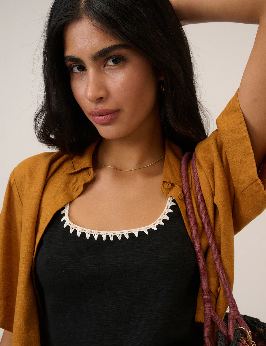 Black Crochet Trim Vest Top - Image 3