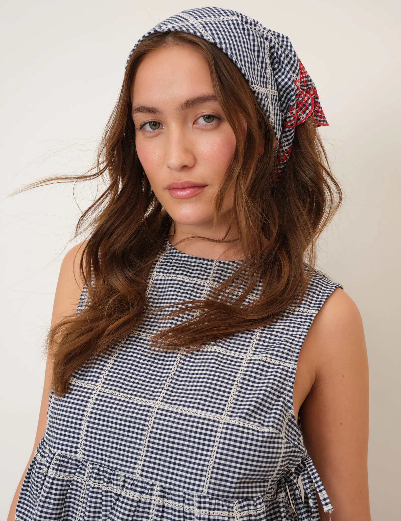 Navy Gingham Scarf