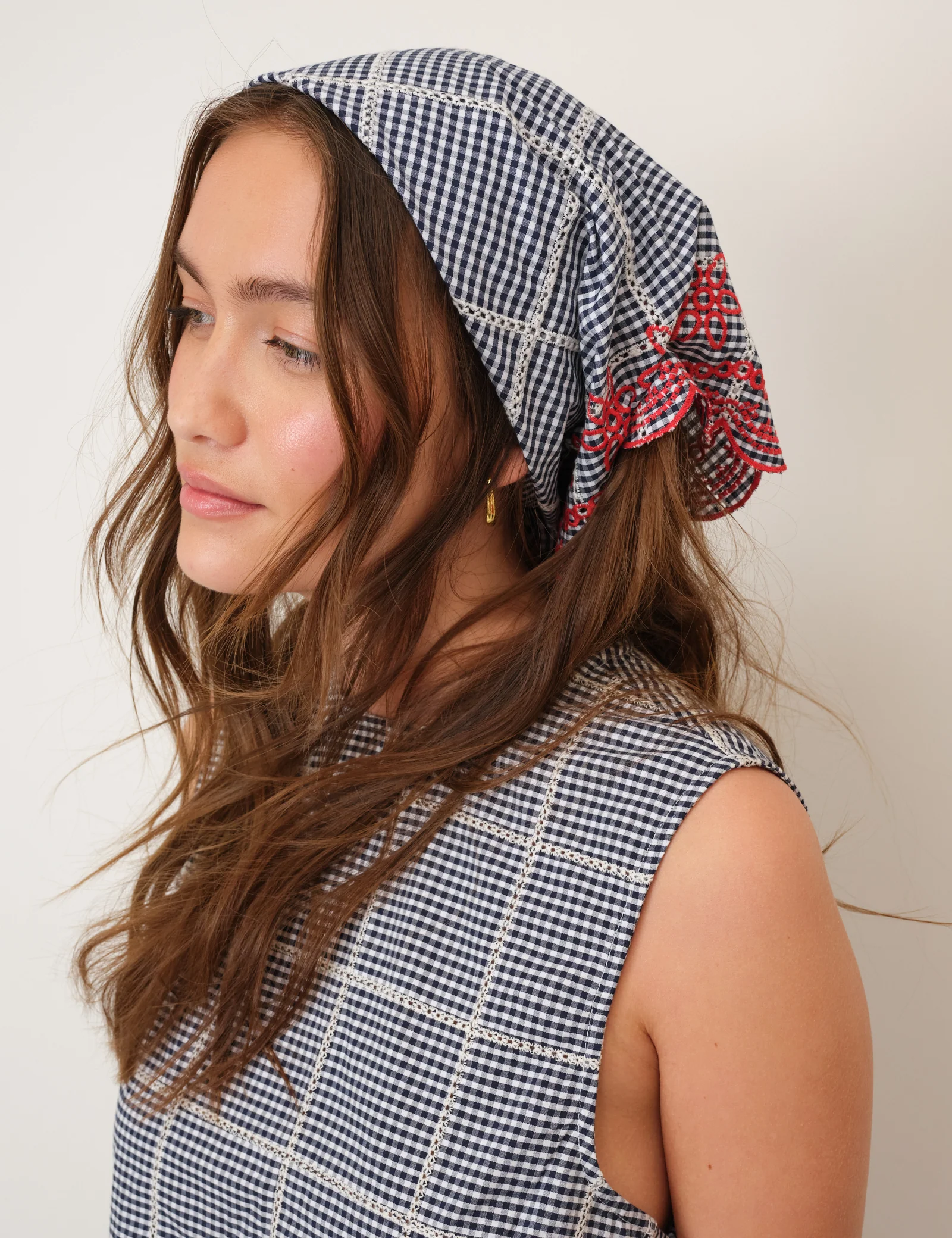 Navy Gingham Scarf - Image 2