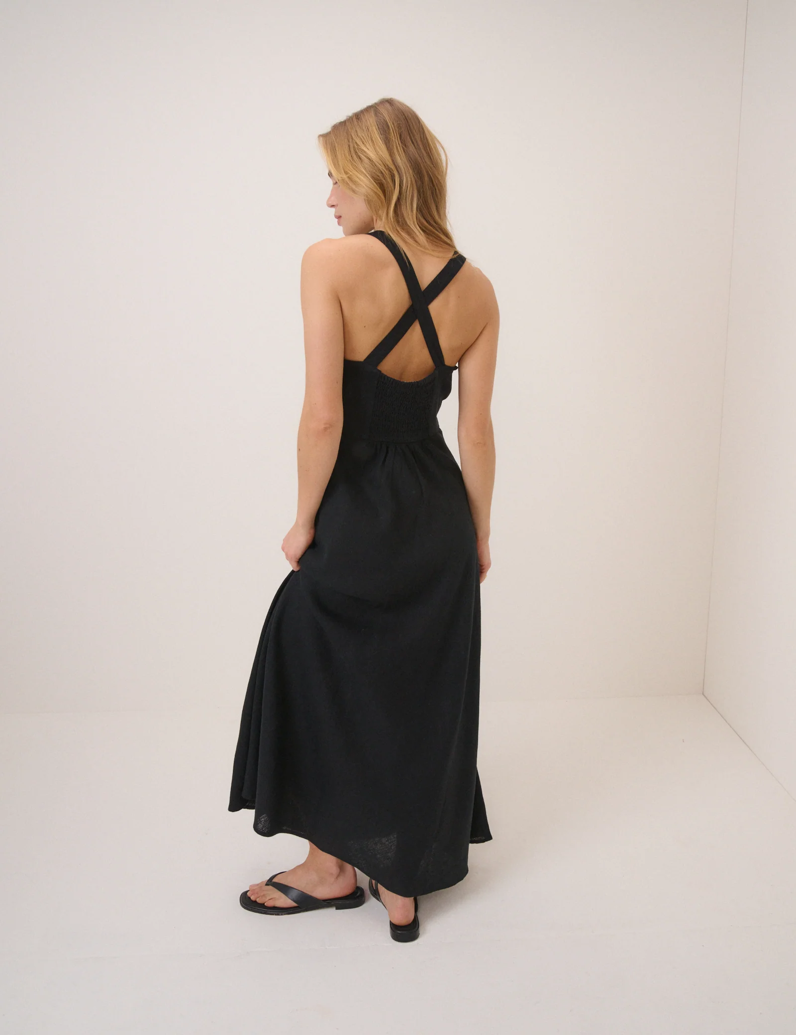 Black Linen-blend Dana Midi Dress - Image 2