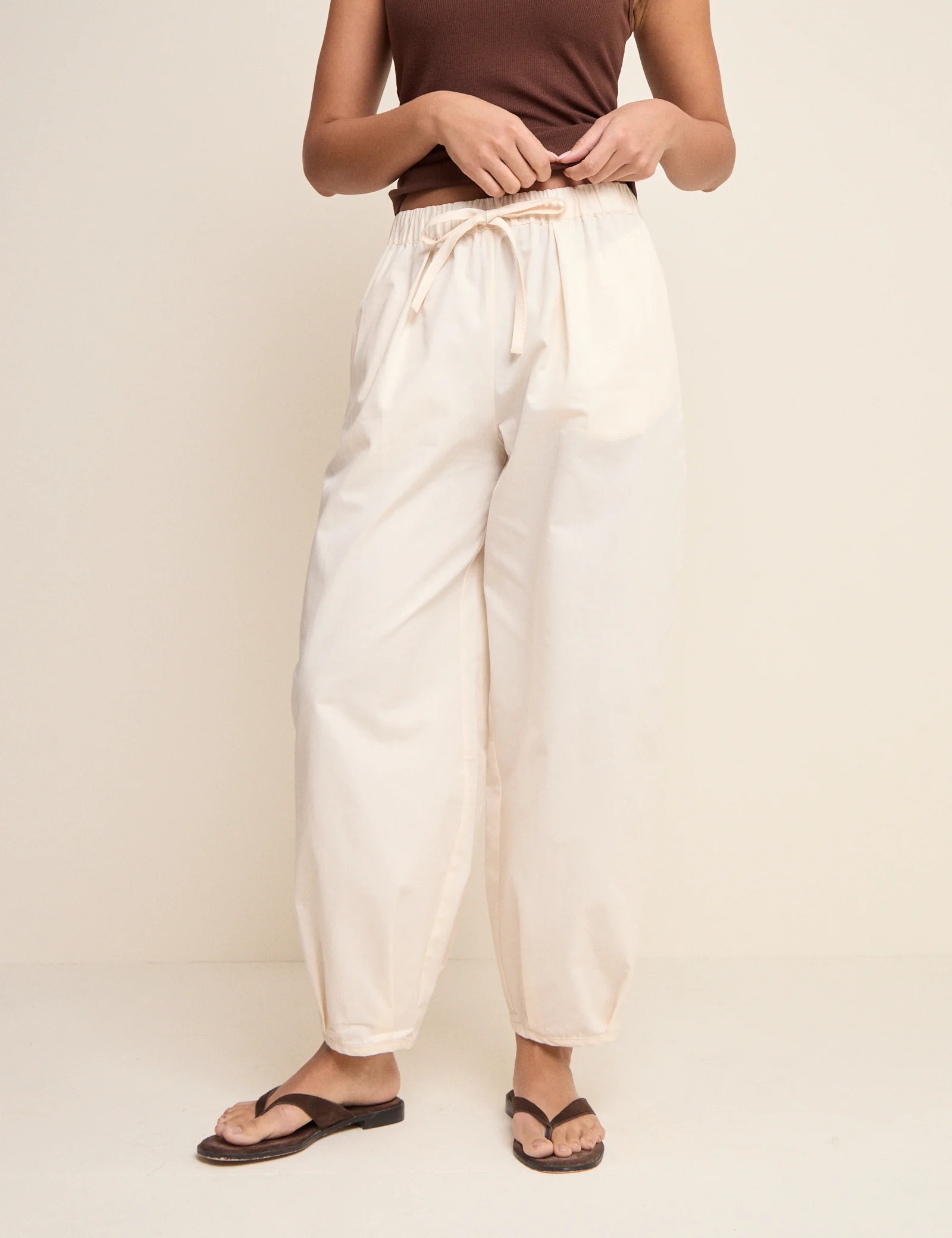 Cream Balloon Leg Trousers - Image 2