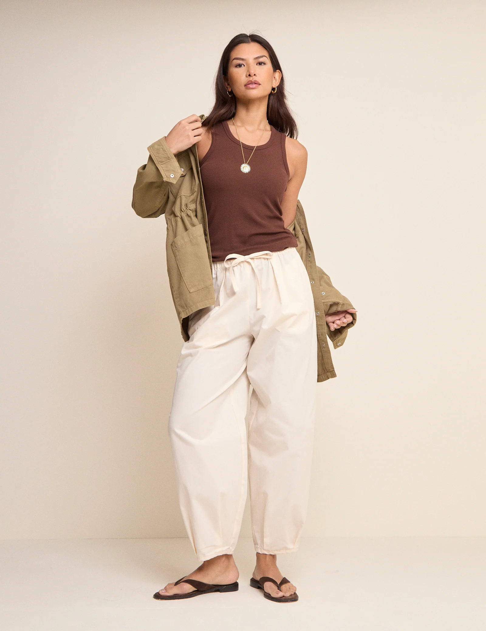 Cream Balloon Leg Trousers - Image 4