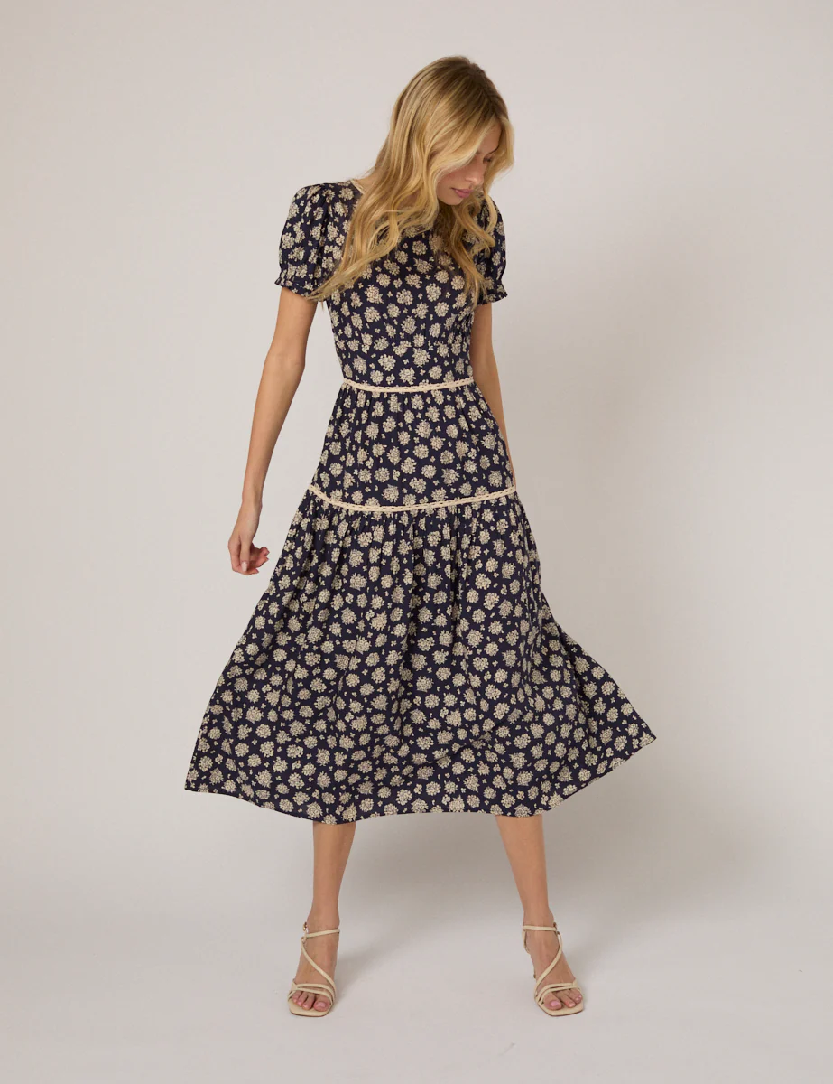 Navy Floral Dara Midi Dress - Image 4