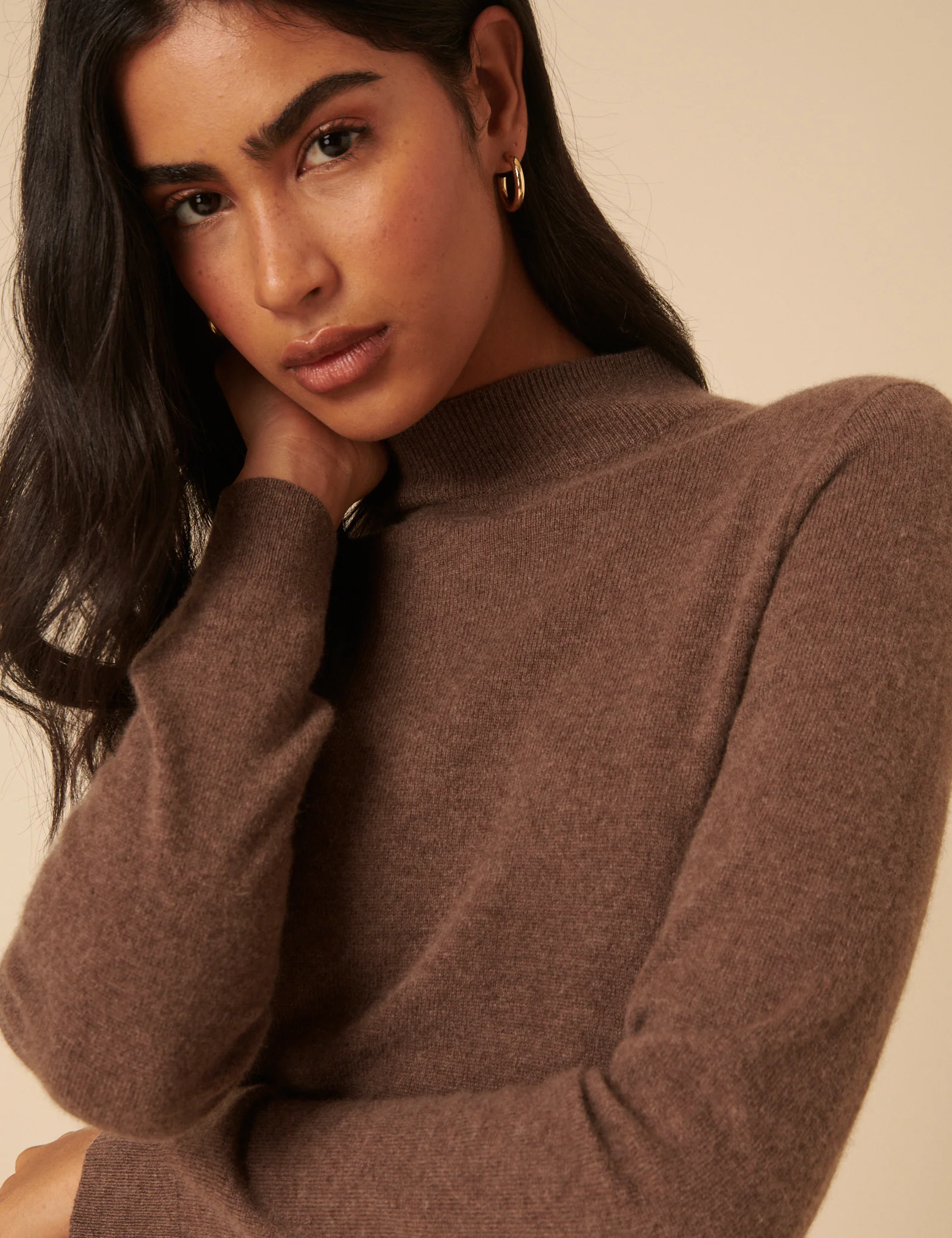 Dark Beige Cashmere Funnel Neck Midi Dress - Image 5