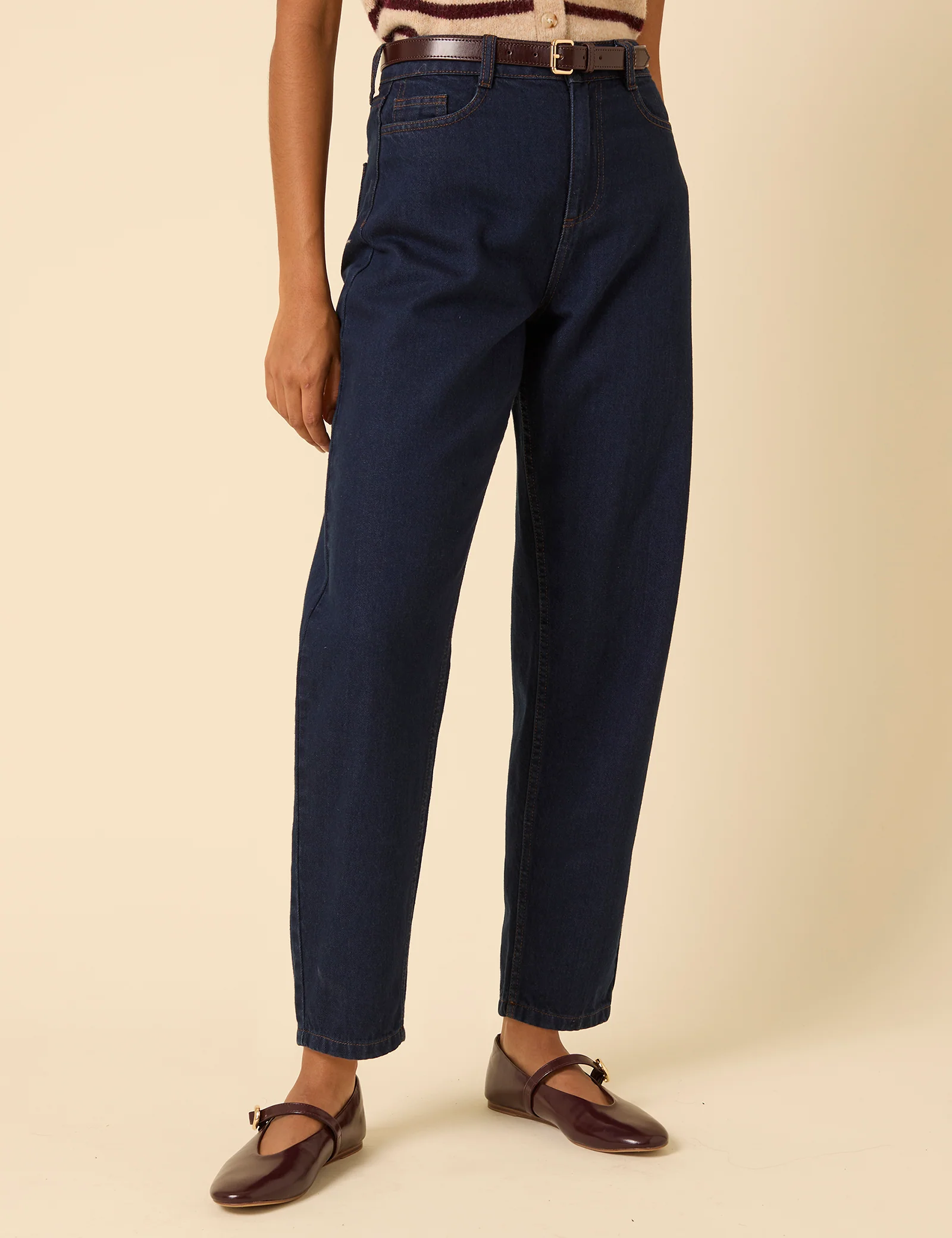 Dark Blue High Rise Putney Barrel Leg Jeans - Image 3