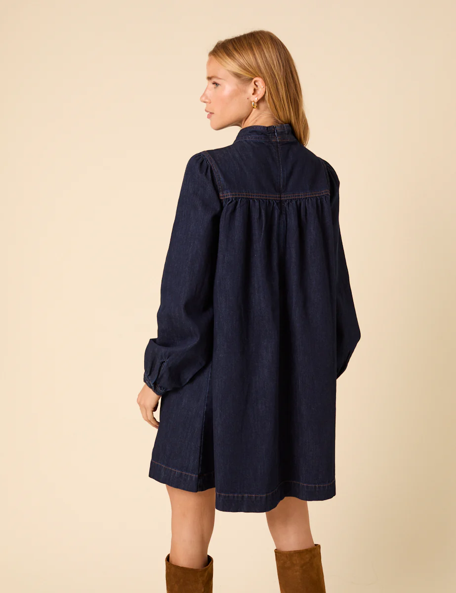 Dark Denim Bow Willow Mini Dress - Image 4