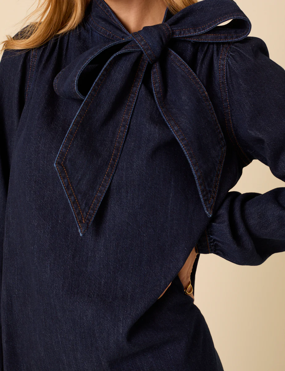 Dark Denim Bow Willow Mini Dress - Image 5