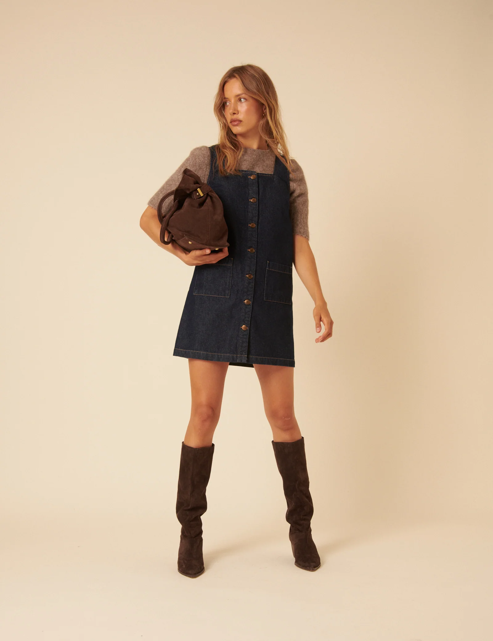 Dark Blue Denim Danni Pinafore Mini Dress - Image 3