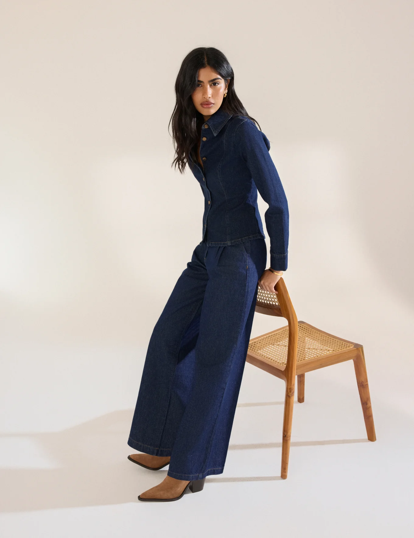 Dark Blue High Rise Pleated Tailored Jeans