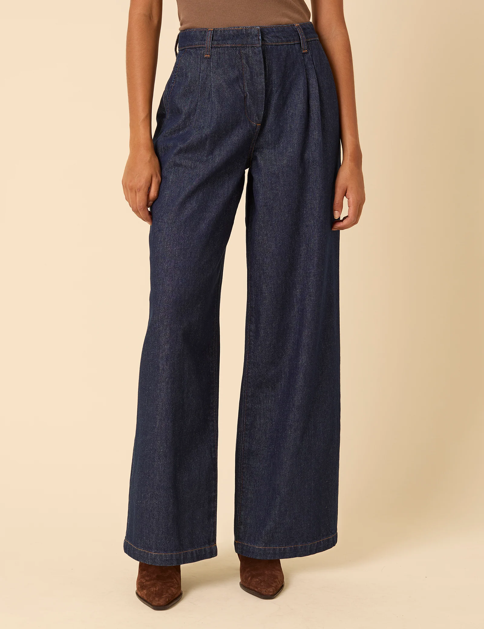 Dark Blue High Rise Pleated Tailored Jeans - Image 2