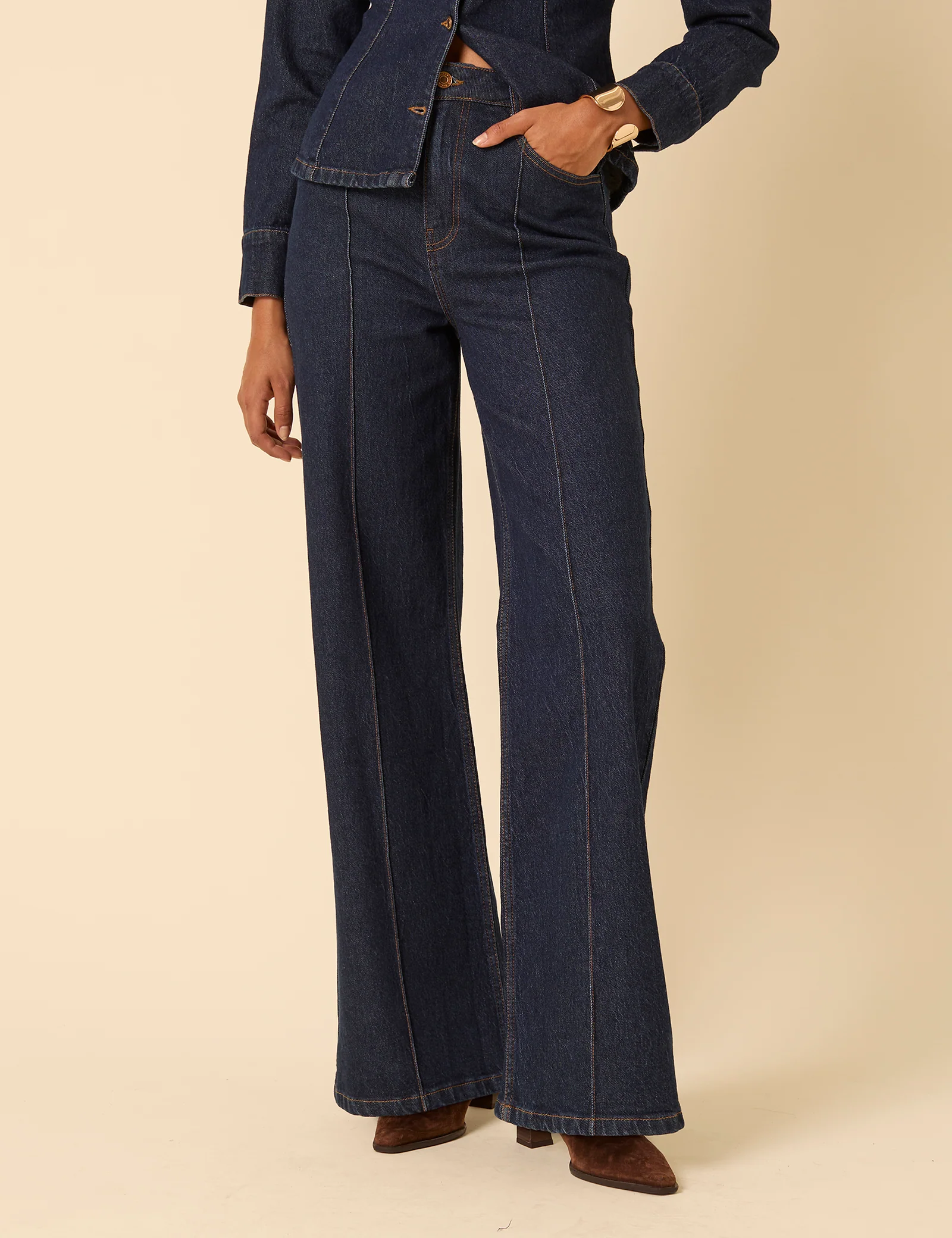Dark Blue High Rise Stretch Wide Leg Jeans - Image 4