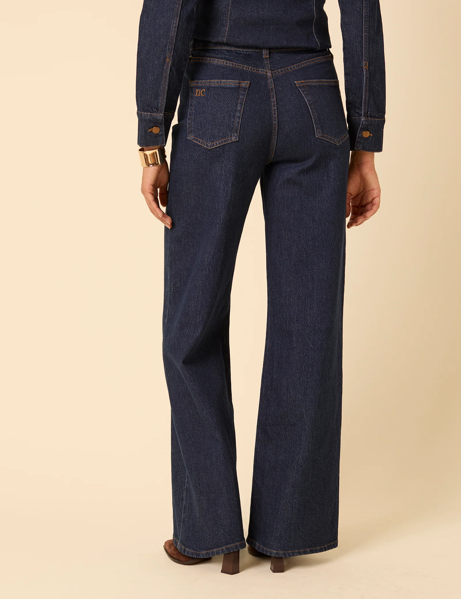 Dark Blue High Rise Stretch Wide Leg Jeans - Image 5