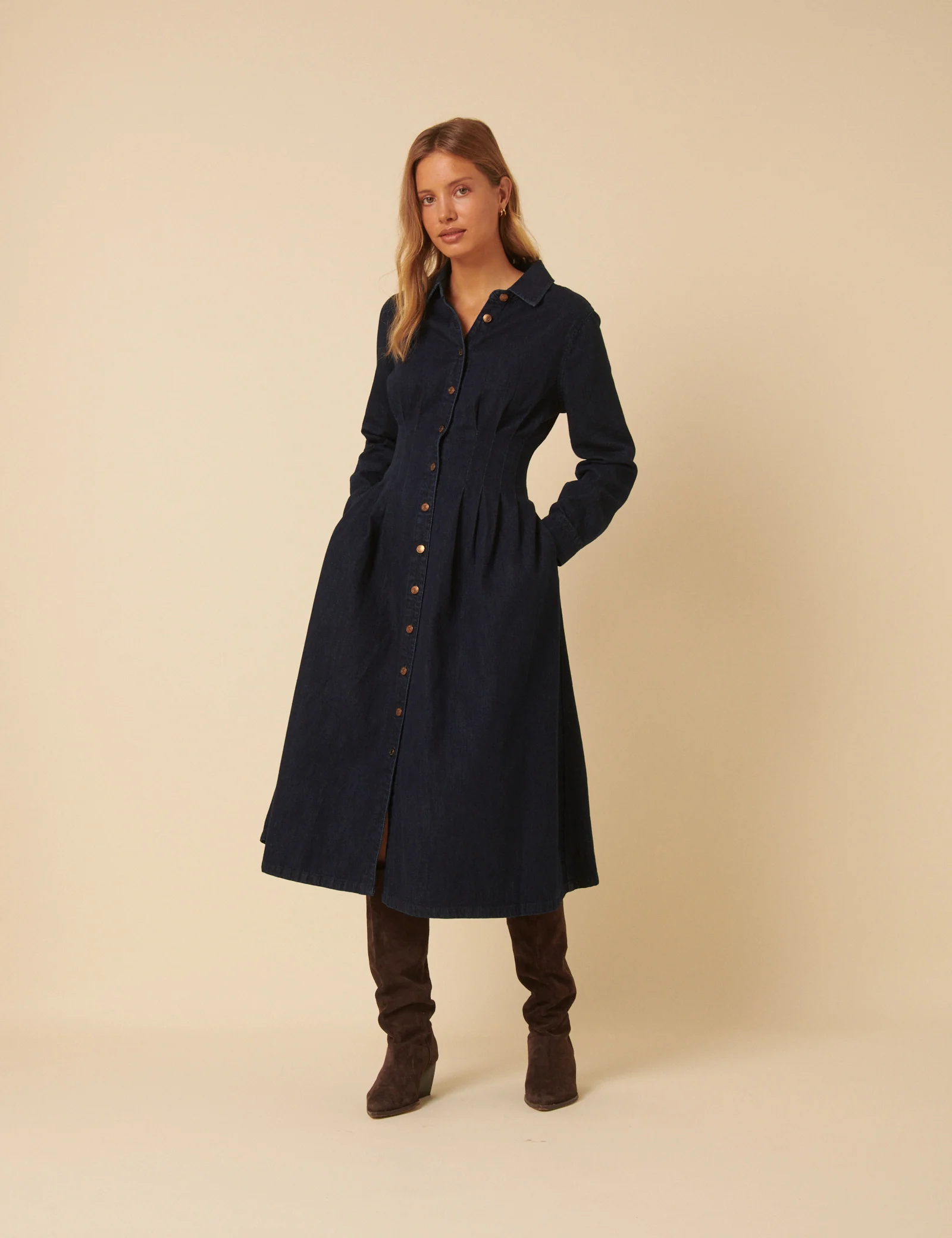 Dark Denim Tucked Waist Kinsley Shirt Dress - Image 4
