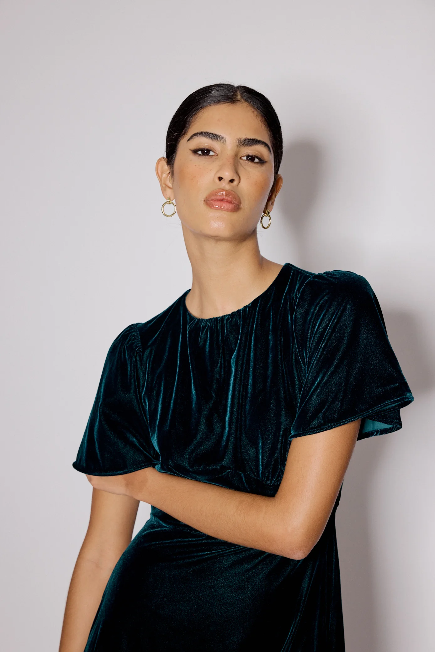 Dark Green Velvet A-Line Allegra Midi Dress - Image 4