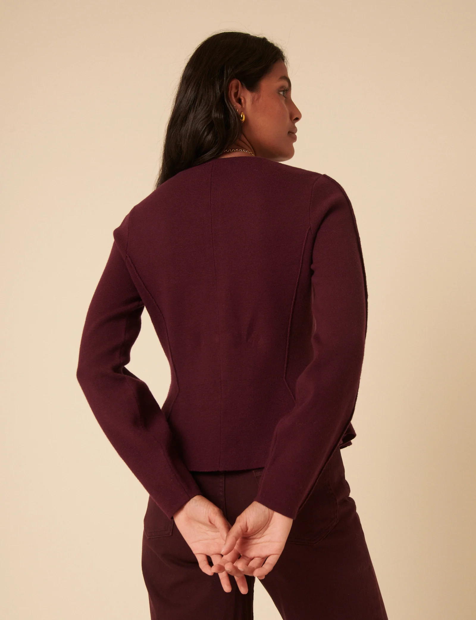 Dark Purple Peplum Waisted Cardigan - Image 5
