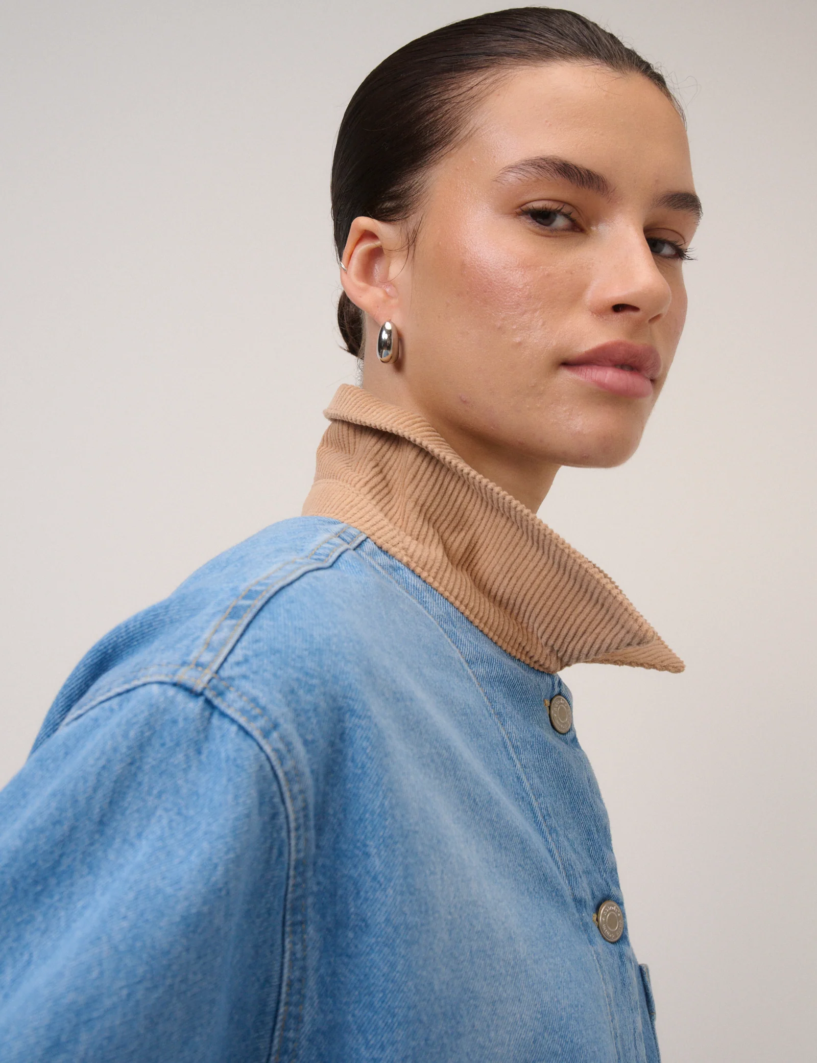 Blue Denim Cord Collar Jacket - Image 2