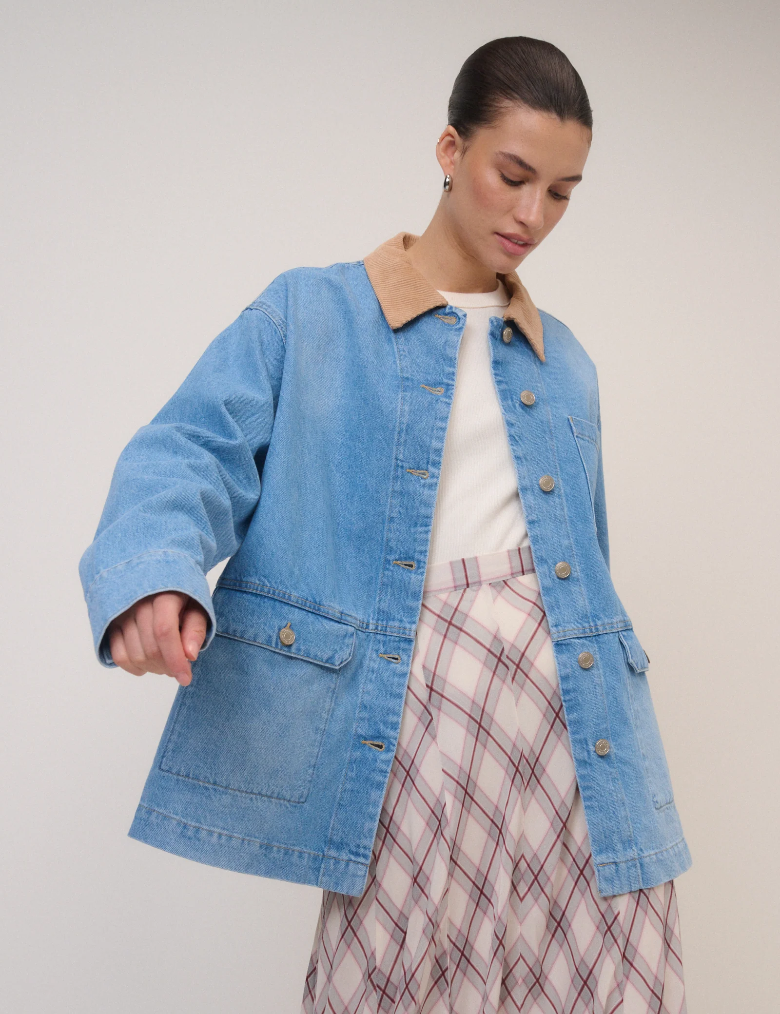 Blue Denim Cord Collar Jacket - Image 4